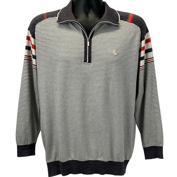 Montagut Paris 1/4 Zip Polo Shirt Mens M Medium Brown Striped Long Sleeve France - Picture 1 of 7